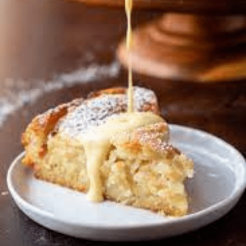 FRENCH APPLE CAKE WITH MAPLE GINGER CUSTARD SAUCE