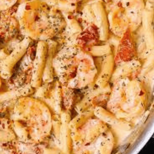Shrimp pasta with creamy mozzarella